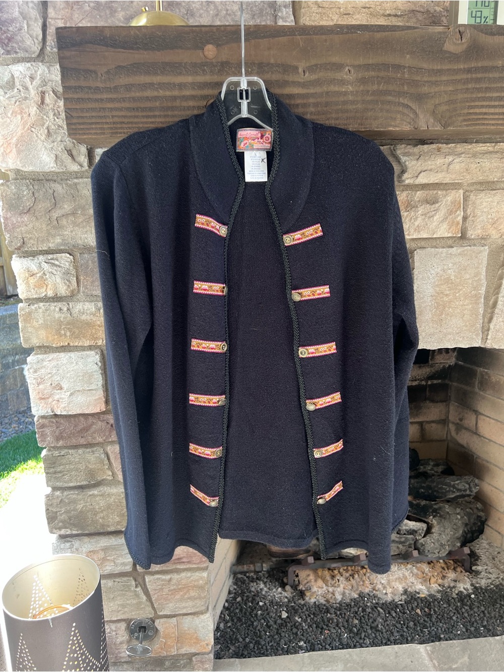 April Cornell Cardigan with Colorful Embroidered Tabs Large